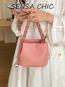 Portable Square Bag Made Of Waterproof PU Material With A Letter Pattern Design, Decorated With A Metal Pendant; A Stylish And Practical Handbag, Suitable For Business And Travel. - Beige - View 4