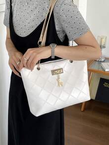 Bolso de mano de gran capacidad para mujer, bolso de hombro con cadena elegante, nueva bolsa de moda para debajo del brazo, bolso de lino retro - Blanco 5 - Ver 4