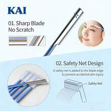 KAI 3/5/6入組不鏽鋼眉毛刮刀組，女性用眉毛修剪器與面部毛髮去除器，銳利精準刀片（含/不含安全護蓋），便攜式眉毛、臉部與細毛修飾化妝工具，旅行必備，美容配件，送禮佳選 - 藍色 - 查看 4