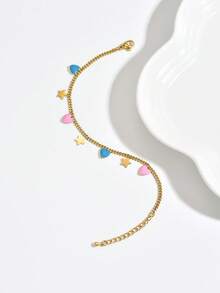 1pc Versatile Niche Heart & Star Cuban Bracelet, Stainless Steel, Fashion Minimalist Premium Feel, Adjustable Hypoallergenic Jewelry, Suitable For Daily Casual, Commuting, Beach Vacation, Dating, Perfect Thoughtful Gift For Yourself Or Best Friend, Ideal For Birthday, Christmas, Valentine's Day, Anniversary And Other Special Occasions - Bracelet - View 3