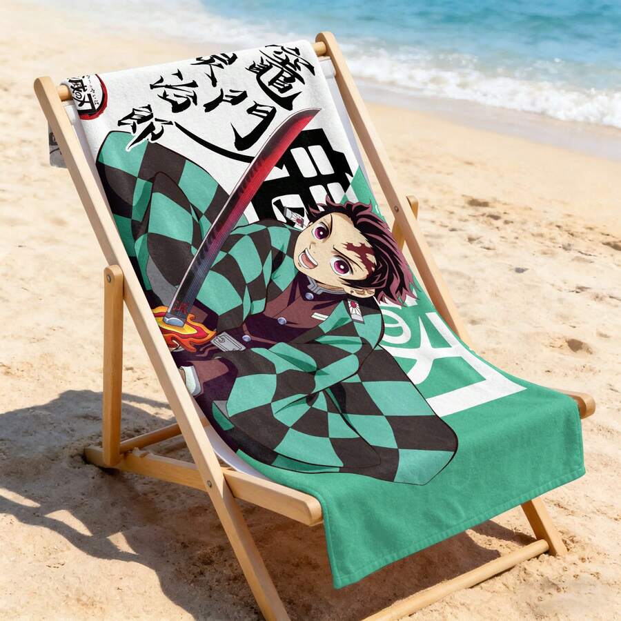 Demon Slayer Tanjiro Printed Quick Dry Microfiber Beach Towel For Beach Vacation And Outdoor Sports - A - View 1