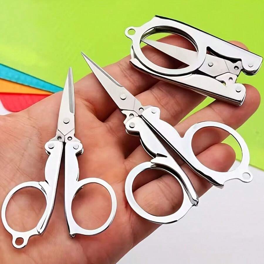 1pc/6pcs Portable Folding Stainless Steel Scissors - Durable, Portable, Suitable For Home, Office And Travel - Ideal Gift For Students And Travelers - Fold - View 1