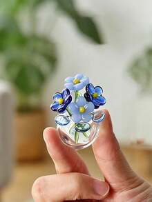 2 piezas/Set Escultura de flor de margarita de vidrio mini linda, flores de vidrio de colores, pequeño ramo con jarrón, decoración para mujeres, regalo del Día de la Madre, decoración del hogar, adorno de escritorio - A - Ver 3