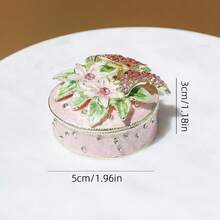 SIQIZHOU 1個手繪琺瑯裝飾品，奢華水鑽鑲嵌動物蝴蝶結造型圓形珠寶盒，收納盒，創意家居裝飾，蝴蝶與花卉珠寶盒，手繪水鑽收納盒，裝飾飾品，花盒 - 彩色 - 查看 3