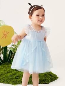 Balabala Girls High Waist Princess Dress Embroidered Tulle Party Dress - Ice Blue - View 2