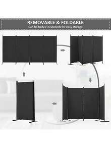 Biombo Separador Portátil Fácil Montaje 4 Paneles Moderno - Negro 1 pieza - Ver 3