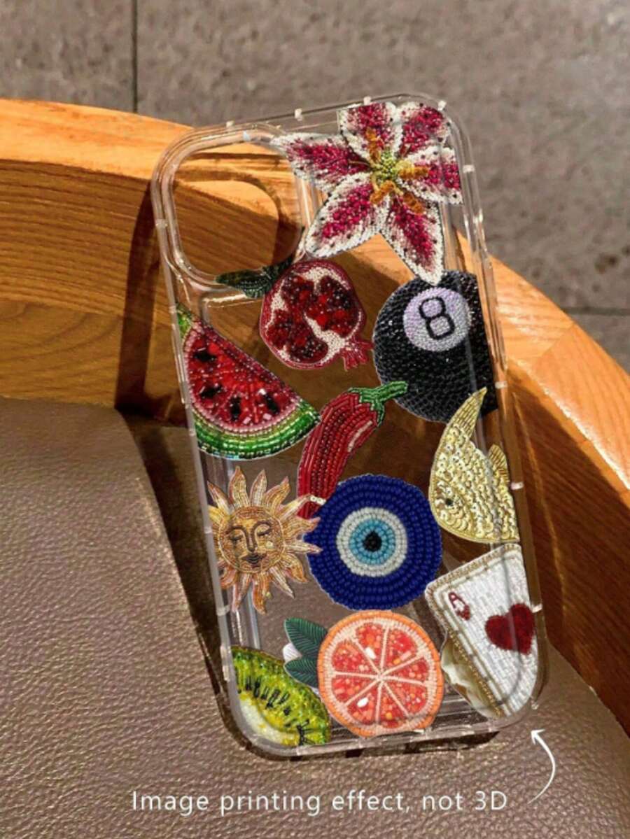 惡魔之眼串珠圖案印花透明手機殼，水果花卉護身符圖案印花防震保護殼，適用於 iPhone 13/11/17/17pro，適用於 Galaxy/A54/A14/A12/A13，防水防震耐刮耐用，夏季禮物派對 - 彩色 - 查看 1
