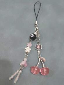 1pc Y2K Style Red Cherry And Musical Note Pendant Phone Lanyard, Candy Decor Cherry Pendant With Bow, Suitable For Phone Lanyard And Accessories, Earphone Charm - Pink - View 1