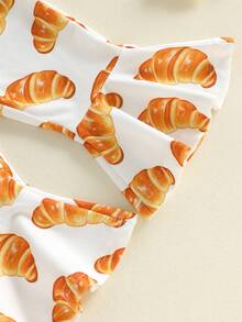 Girls Thanksgiving Bell Bottom Outfit Long Sleeve O Neck Pullover Croissants Print Flared Pants Headband Sets - Coffee Brown - View 11