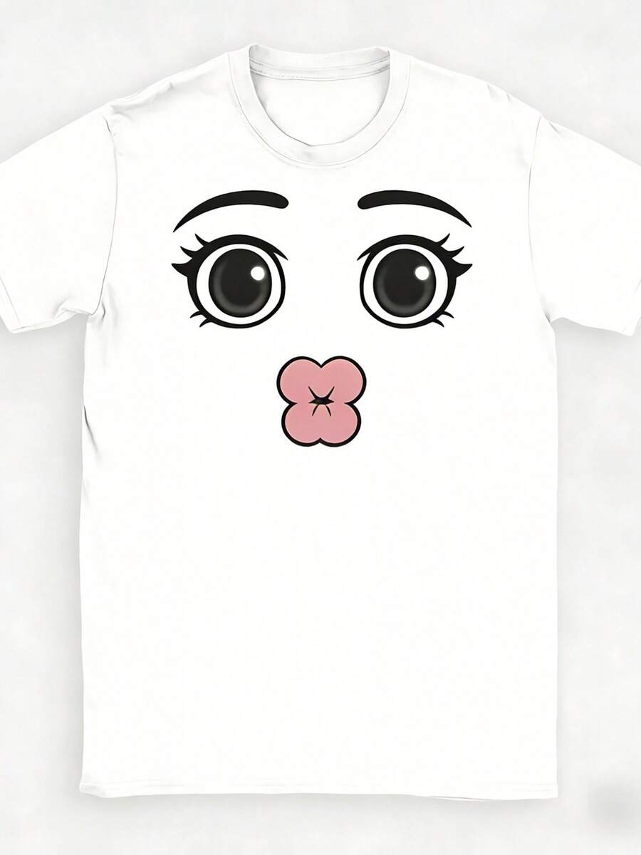 Round Neck Short Sleeve Clothing Summer Novelty Harajuku Streetwear Robot Robloxs Woman Face Game Tshirt Aesthetic Clothes - Trắng 4 - Xem 1