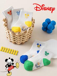 Disney 10/5/1 入迪士尼可愛米奇兒童白色中筒襪，米奇耳朵彩色3D圖案，夏季涼爽透氣卡通趣味襪，舒適透氣時尚兒童襪，絕佳禮物，透氣吸濕，休閒，多功能，時尚卡通圖案中筒襪，適合學生，歐美尺寸兒童，禮物與日常使用。米奇與他的朋友白色兒童襪 - 彩色 - 查看 4