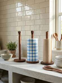 1pc Sandalwood Vertical Kitchen Paper Towel Holder, Freestanding Design, Smooth Polished Surface, Stable Base, Minimalist Aesthetic, Customizable Engraving, Suitable For Kitchen, Dining Room, Countertop, Home Decor, Ideal For Holiday Gifts, Party Favors, Valentine's Day Gifts, For Adults, Men, Women, Family And Friends - Multicolor - View 4