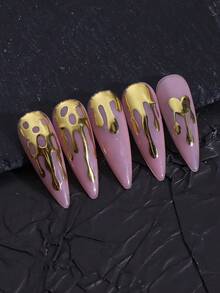 2片裝 3D金色滴落金屬感美甲貼紙 凸起熔化血滴造型 哥德風萬聖節愛心滴落貼片 自黏式 DIY美甲美甲藝術用品 - 金色 - 查看 6