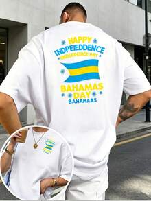 Camiseta con la bandera de las Bahamas - Impresión a doble cara, adecuada para reuniones familiares, celebraciones de oficina y eventos de equipo. |   Camiseta casual de cuello redondo, lava - Negro - Ver 6