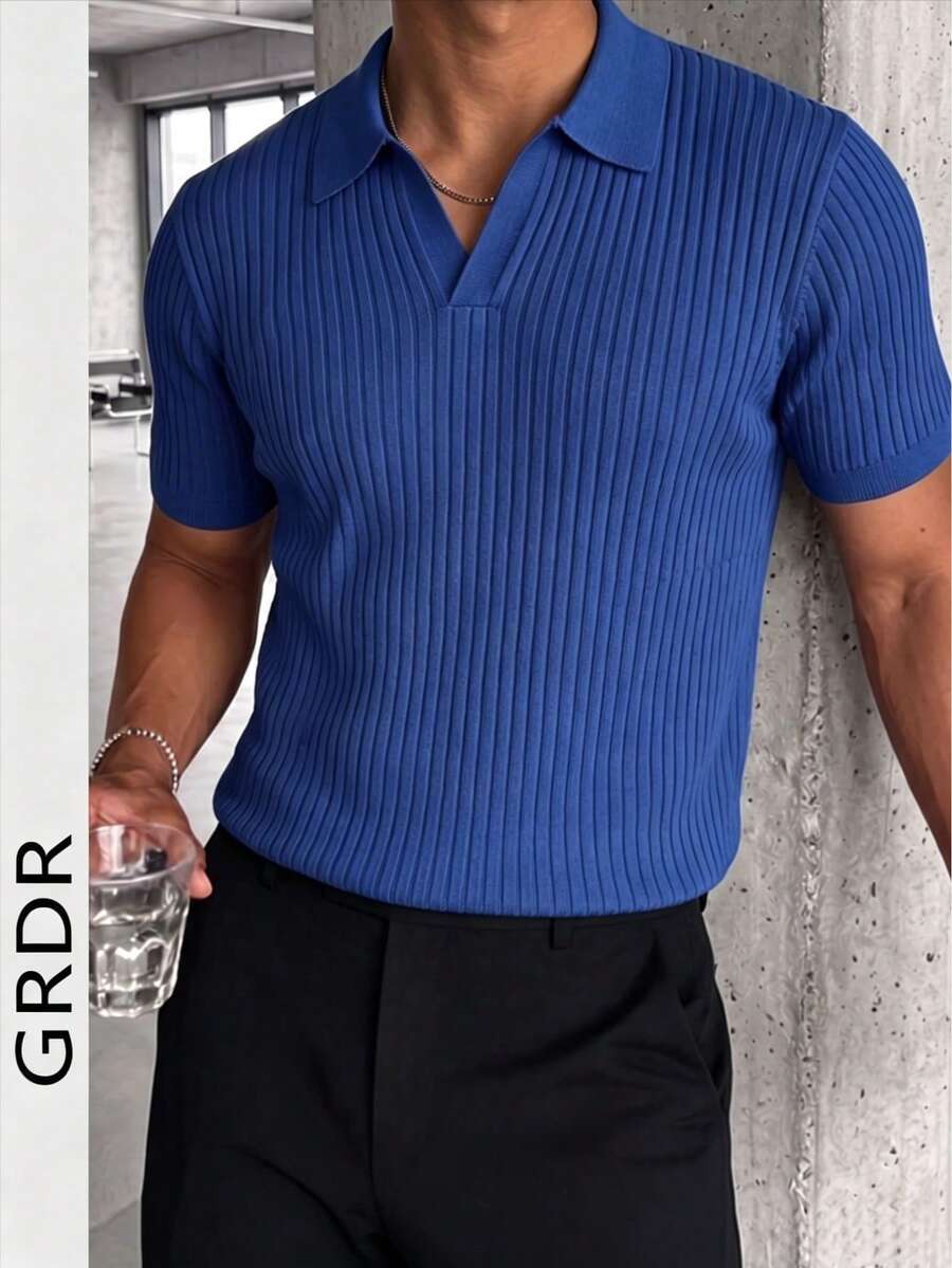 GRDR Men's Solid Color Short Sleeve Knit Sweater, Fashionable For Summer