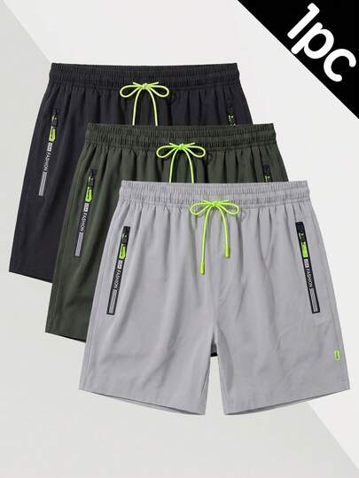 1pc Men's Sports Shorts, Summer Casual Athletic Shorts With Zipper Pockets, Suitable For Daily Casual, Fitness Training, Basketball, Running, Outdoor Wear