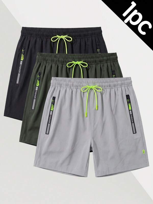 1pc Men's Sports Shorts, Summer Casual Athletic Shorts With Zipper Pockets, Suitable For Daily Casual, Fitness Training, Basketball, Running, Outdoor Wear