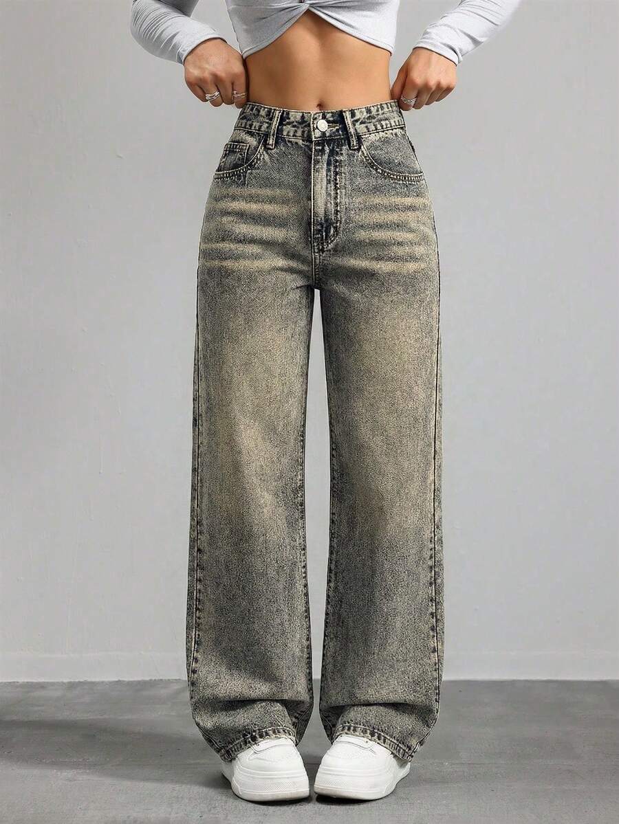 ICON Pantalones vaqueros para mujer de pierna ancha y ajuste holgado con bolsillos para uso diario - Lavado ligero 2 - Ver 1