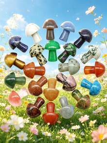 5/10/20/30/50/100pcs Artificial Crystal Mini Mushroom Beads, Spiritual Energy Faux Gemstone Carved Handmade Craft, Mixed Material Home Decor - Multicolor - View 3