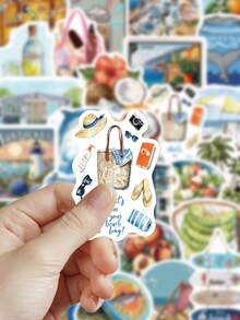 50pcs Summer Beach Stickers Set Cartoon Decorative Stickers For Laptop Suitcase Scrapbook Diy Decor School Supplies - Summer Beach - View 5