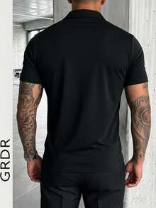 GRDR Camiseta polo de manga corta con media cremallera para hombre, adecuada para uso casual al aire libre - Negro - Ver 12
