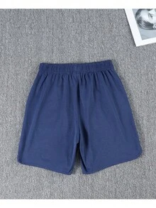 1件青少年男孩休閒時尚學院風百搭日常通勤運動直筒短褲 夏季 - 藏蓝色 - 查看 5