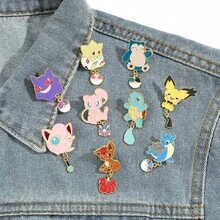 pokemon 寶可夢 1/9 件組卡通精靈胸針套裝 可愛胖丁 皮丘 琺瑯別針 背包衣物飾品金屬徽章配件禮物 - 均碼 - 查看 1