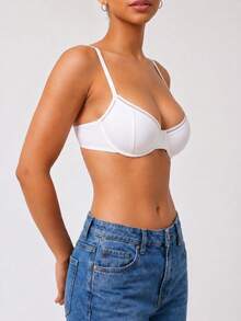 1pc Women's Fashionable Comfortable Underwire Non-Padded Solid Color Sexy Backless Versatile Balconette Bra - White - View 3