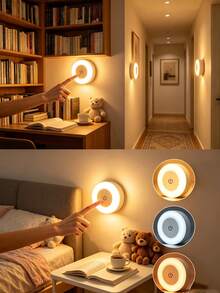 1pc Touch Sensor Night Light, Dimmable LED Bedside Lamp, Touch Mini Stair Light, Cabinet Light, Wireless Mini Cabinet Light, Portable LED Night Light, 3 Color Adjustable, Type-C Charging, Suitable For Hallway, Bedroom, Bathroom, Living Room - White - View 7