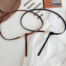 Women's PU Leather Thin Belt, Versatile Decorative Knot Belt, Fashionable Black Belt For Dresses, Sweaters And Skirts That Enhances The Waist. - 駝色 - 查看 3