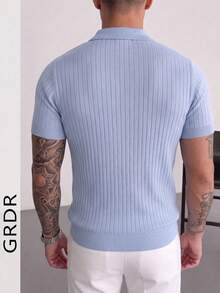 GRDR Áo polo nam mùa hè dệt kim, màu trơn, tay ngắn, cổ bẻ, thích hợp cho các hoạt động mùa hè, là item không thể thiếu cho trang phục thời trang. - Màu xanh nhạt - Xem 7