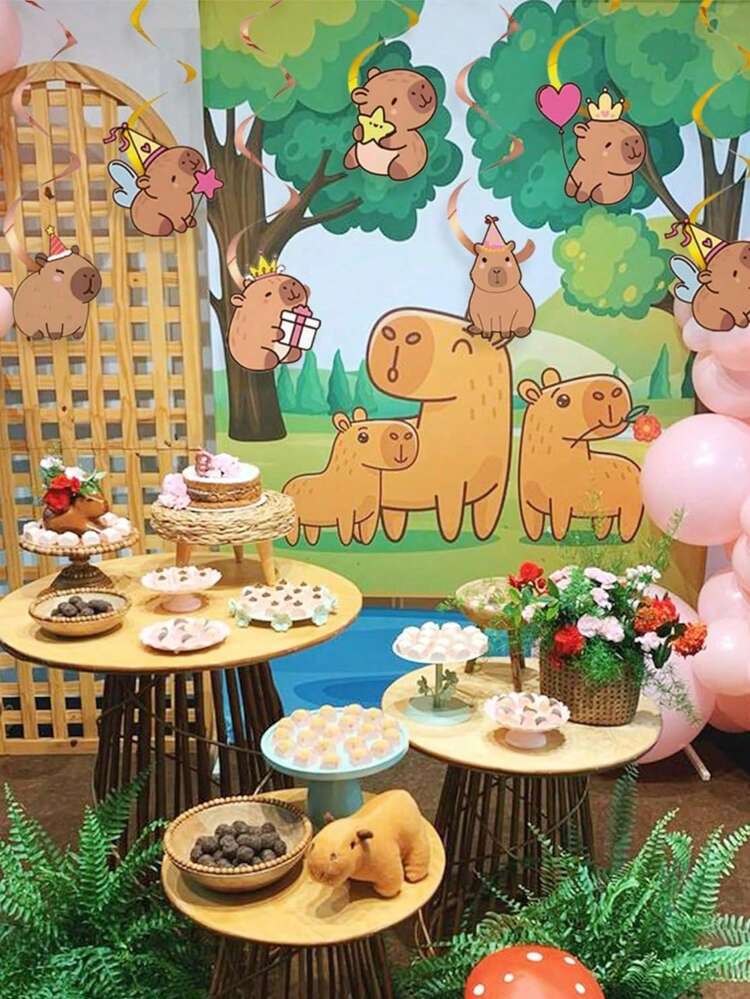 6 cái/1 cái Đồ trang trí chủ đề Capybara, Đồ treo xoắn ốc Capybara, Biểu ngữ trang trí tiệc Capybara, Đồ treo xoắn ốc động vật Capybara cho tiệc sinh nhật, Trang trí lễ tốt nghiệp - kapibala - Xem 4