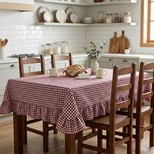 Checkered Tablecloth With Ruffle - Premium Table Setting Decoration - 紅色的 - 查看 1