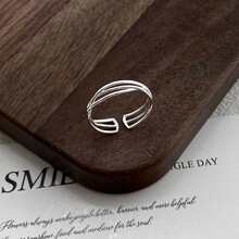 Anillo abierto de plata de ley S925 con textura irregular YWB-B285 - Plateado - Ver 8