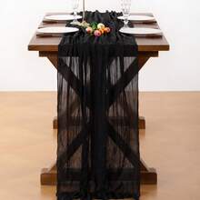 1pc Black Braided Table Runner, Rustic Spring Tablecloth (Approx. 90*400cm) Bohemian Style Home Decor Wedding Baby Shower Birthday Party - Black - View 3