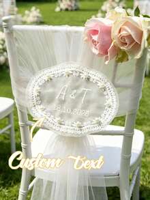 Personalized Bride Name And Date Lace Applique, Customized Name Lace Patch, Customizable Name And Date, Suitable For Wedding Dress, Veil, Clothing DIY And Handmade Crafts, Ideal Wedding Accessory, Bride Gift, Baby Keepsake, Anniversary Decoration, And Special Occasion Handmade Product For Women, Girls And DIY Enthusiasts, Elegant Lace And Pearl Wedding Dress Accessory, Romantic - Multicolor - View 9