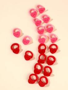 20 pièces Élastiques à cheveux rouge et rose pour filles, chouchous délicats avec bouton thermique, bandes à cheveux simples et mignonnes, accessoires pour queue de cheval, cadeaux quotidiens pour adolescentes - Multicolore - Voir 2