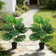 2pcs/Set 24-Inch Premium Artificial Bamboo - Outdoor Faux Green Plant, Realistic Green Leaves | Suitable For Indoor And Outdoor Multi-Scene Placement, Applicable To Office, Balcony, Wedding, Party, Yard. - Tropical Style Green Premium Feel - View 1