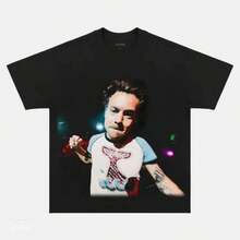 Camiseta Gráfica Negra H-Arry S-Tyles, Estilo Streetwear Unisex para Adultos y Niños, Camiseta Casual, Streetwear para Hombres, Ropa de Verano para Hombres, Verano Masculino, Ropa para Conci - Negro - Ver 1