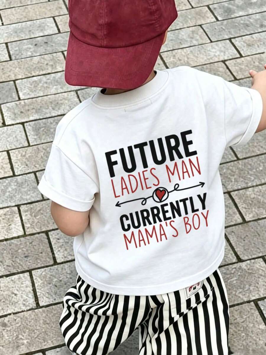 Young Boy Casual Graphic Print Crew Neck Short Sleeve T-Shirt, Summer Top - White - View 1