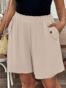 Tallas Grandes, Shorts Elegantes de Pierna Ancha para Mujer - Sin Elastano, Color Sólido, Casual y Formal para Todas las Estaciones - Blanco - Ver 5