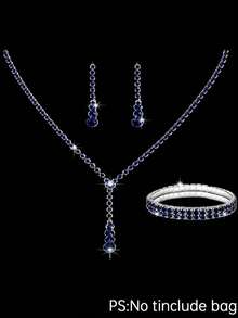 Bolso de mano de noche plisado con strass brillante, bolso de hombro de fiesta lujoso para mujer, combinado con collar colgante de strass brillante, pendientes, pulsera, adecuado para fiestas, reuniones, bailes, banquetes nocturnos - Azul Marino - Ver 11