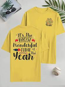 Conjunto de regalo navideño: Camiseta de verano para hombre, deportiva y casual, de talla, con estampado de doble cara, diseño moderno y a la moda, corte holgado, cuello redondo versá - Negro - Ver 7