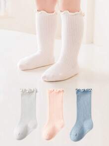 3 pares de calcetines infantiles con volantes hasta la pantorrilla, calcetines de bebé con rayas verticales y colores de caramelo, calcetines elegantes de princesa - Multicolor - Ver 10