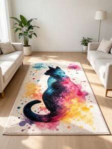 1 Stück Aquarell Bunte Katzen-Silhouette Kunst Bodenmatte, Personalisierter Ästhetischer Stil Dekorativer Teppich, Badezimmer Saugfähige Fußmatte, Stil Raum Ästhetische Atmosphäre Decke, Süßer Künstlerischer Stil Akzent, Kleiner Teppich, Bodenmatte, Heimdekoration, Kleiner Teppich, Badezimmermatte, Kleine Bettdecke, Schlafzimmer Teppich, Waschbarer Teppich - Mehrfarbig - Übersicht 5