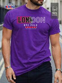 Original HPC POLO T-Shirt With Round Neck And Short Sleeves – Themed Graphic Design "HPC: London England Heritage" – 100% Cotton - 紫色 - 查看 1