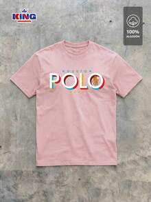 Original HPC POLO T-Shirt With Round Neck And Short Sleeves – Themed Graphic Design "HPC: Retro Typography Houston" – 100% Cotton - 粉色 - 查看 2