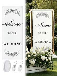 Welcome To Our Wedding Linen Banner, Minimalist Wedding Decor. Comes With Ribbon And Clips, Suitable For Bridal Shower, Wedding Ceremony, Reception Backdrop, Arch, Lawn, And Indoor/Outdoor Venues. - A. - View 1