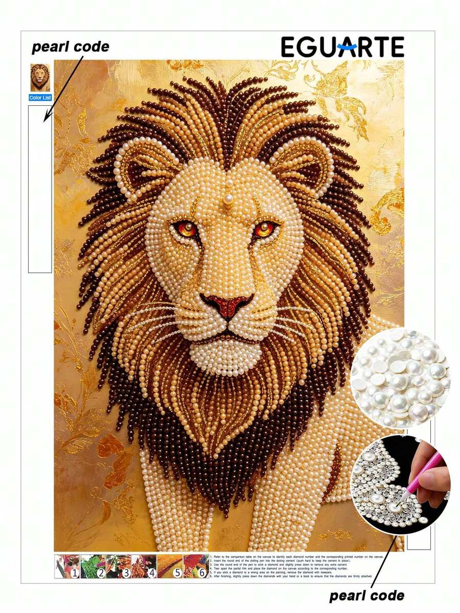 2D Flachdruck Neues Perlenbild Majestätischer Löwe Rahmenlos DIY Handgefertigt Klebende Diamanten Kreatives Diamantmalerei Set Mit Perlen, Geeignet Für Schlafzimmerdekoration, Wohnzimmer Hängende Gemälde, Raumdekoration, Kunstwerk - A - Übersicht 1
