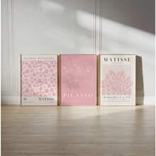 3pcs Matisse & Picasso Inspired Pink Wall Art Set - Abstract Floral Market Posters, Living Room, Bedroom, Dining Room Decor Canvas Prints (Unframed) Birthday Graduation Gift Kitchen Decor - Pink - View 3